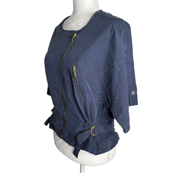 Paul Brial Navy Blue Asymmetrical Zip Jacket Top Size 5 Side Buckles Pockets - Picture 3 of 7